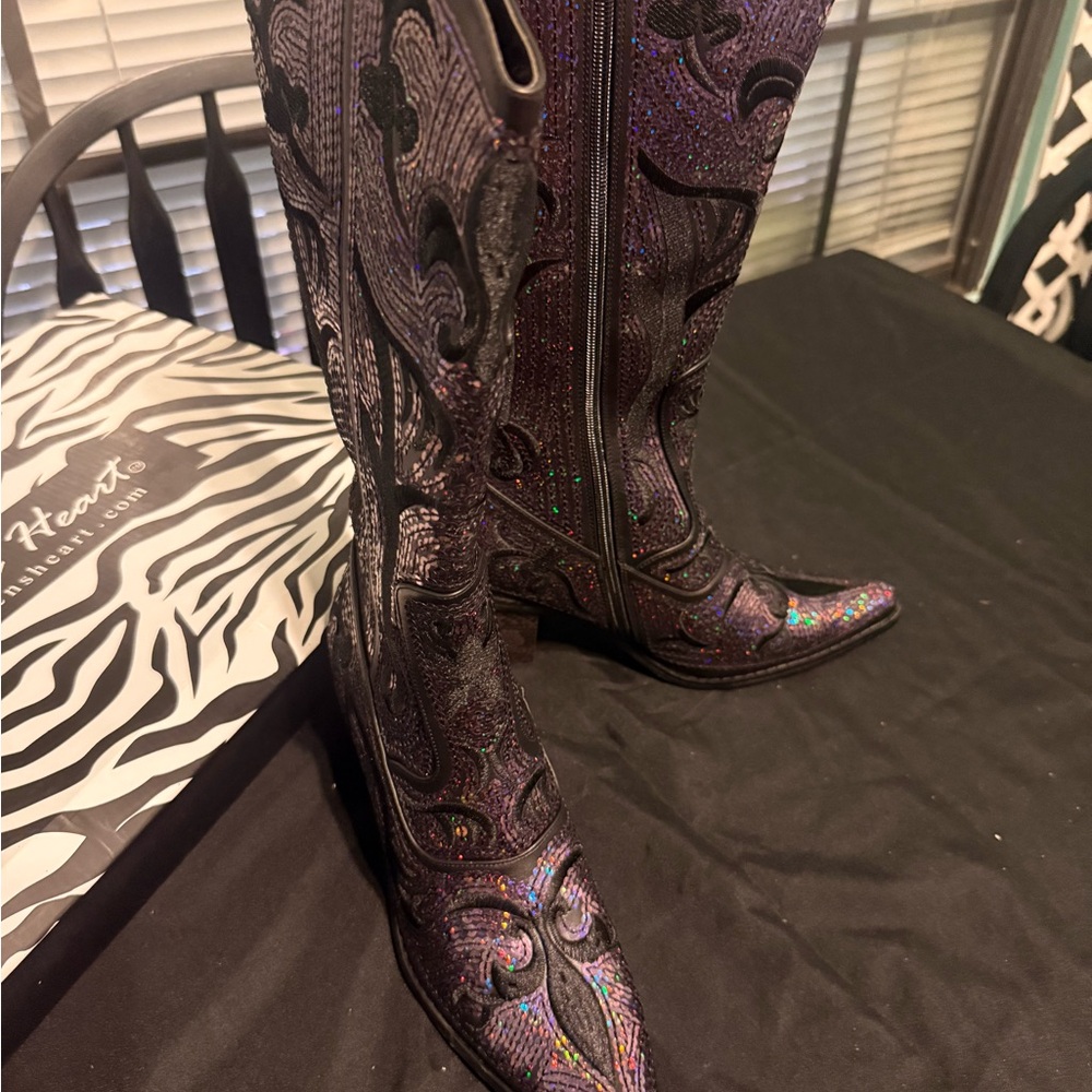 New Black/Blue Bling Women's Boots size 9